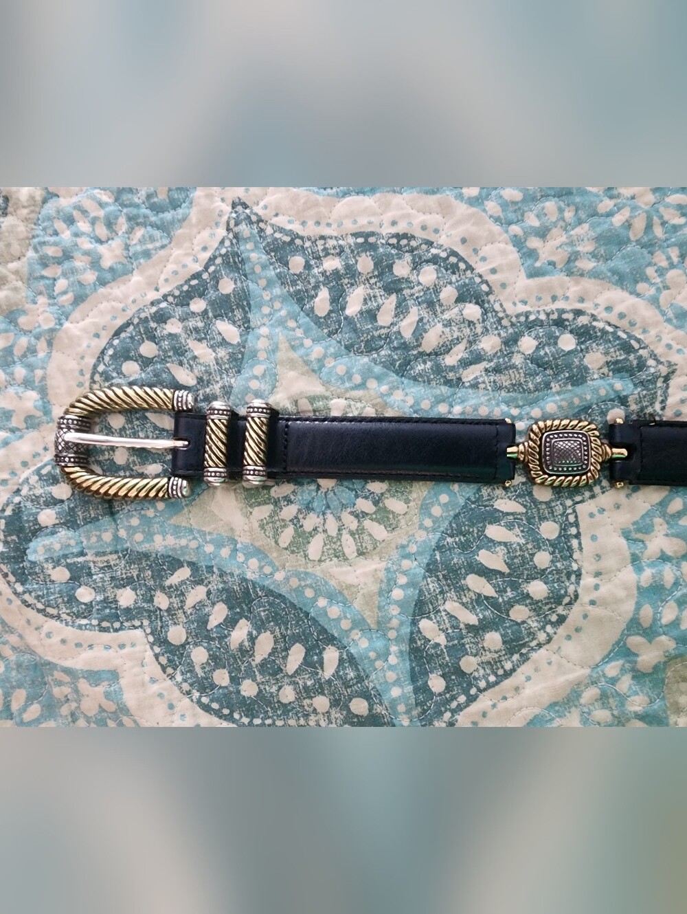 Brighton Classics Vintage Navy Blue Belt with Gold-Tone Decorative Buckle Small